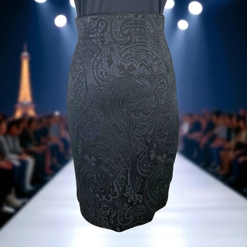 Kenzo Paris Black Brocade Pencil Skirt size 38